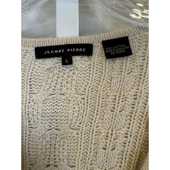 Vintage Jeanne Pierre Women’s L Beige Cable Knit Cotton Sweater Tunic Pockets - Picture 3 of 9